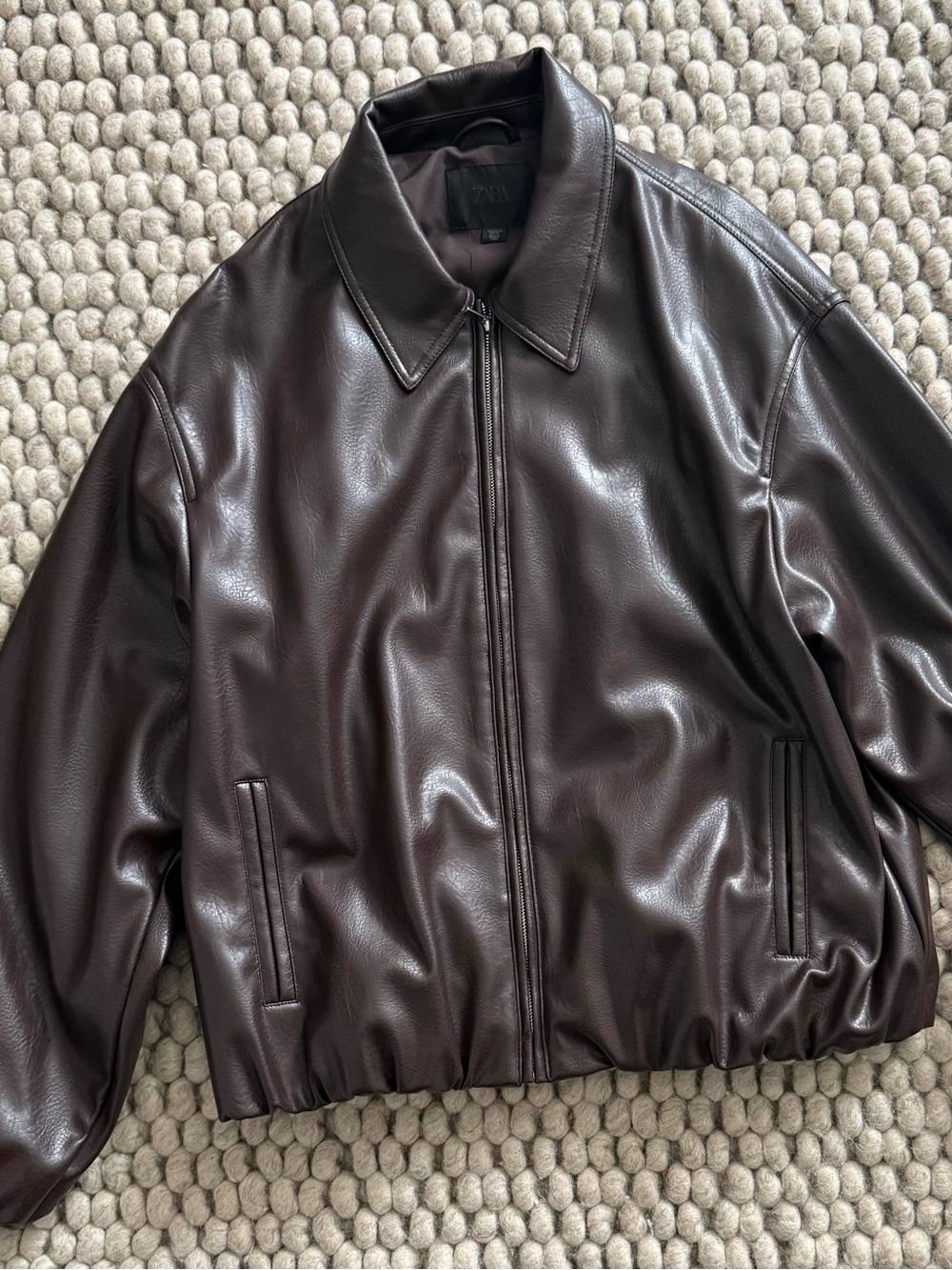 ZARA Faux Leather Bomber Jacket Brown Size Medium